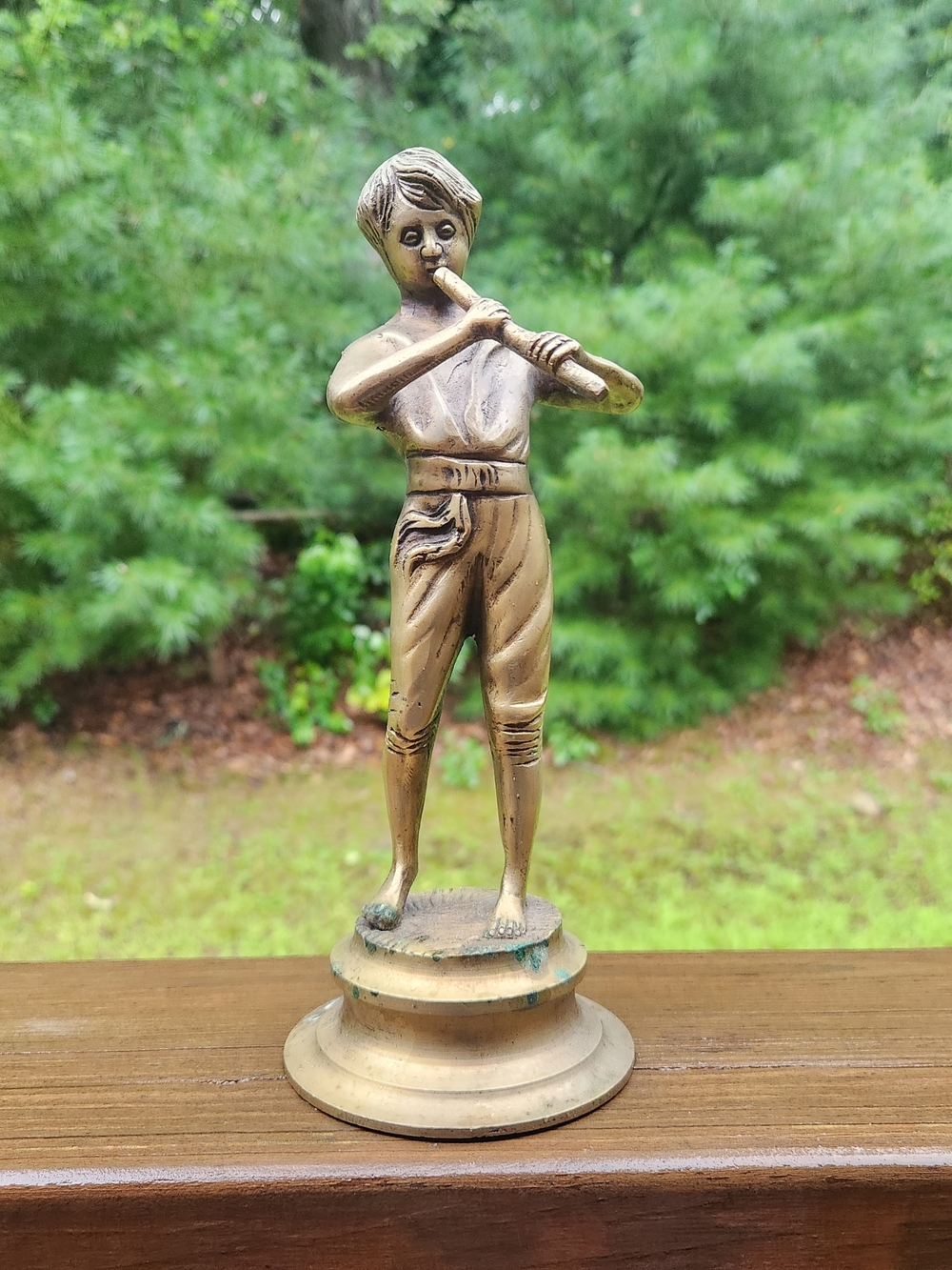 Solid Brass Pied Piper Boy Playing Flute Figurine / Sculpture